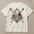 Iceberg crest on the back of an ivory Woods Island Outfitters tee