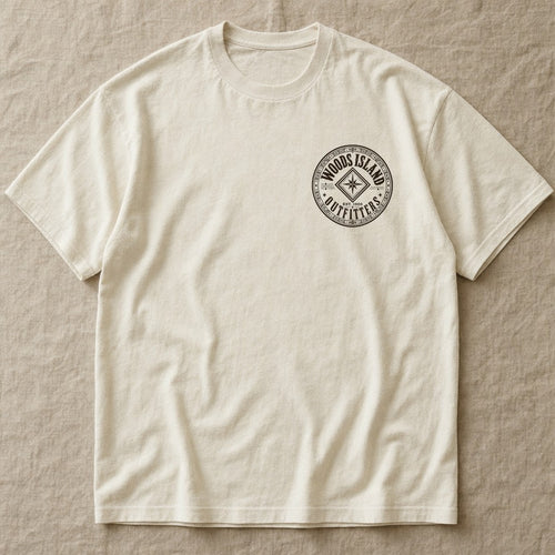 Woods Island Outfitters roundel on the chest