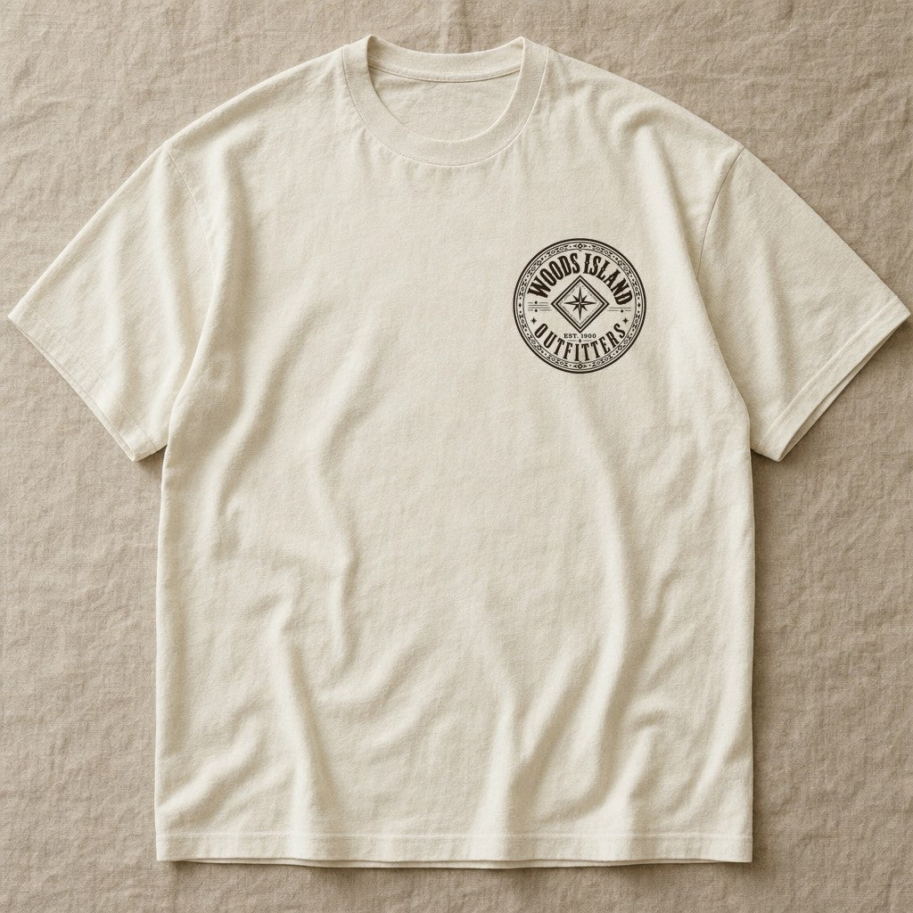 Woods Island Outfitters roundel on the chest