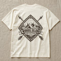 Polar Bear crest on the back of an ivory Woods Island Outfitters tee