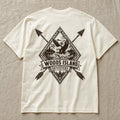 Bald Eagle crest on the back of an ivory Woods Island Outfitters tee