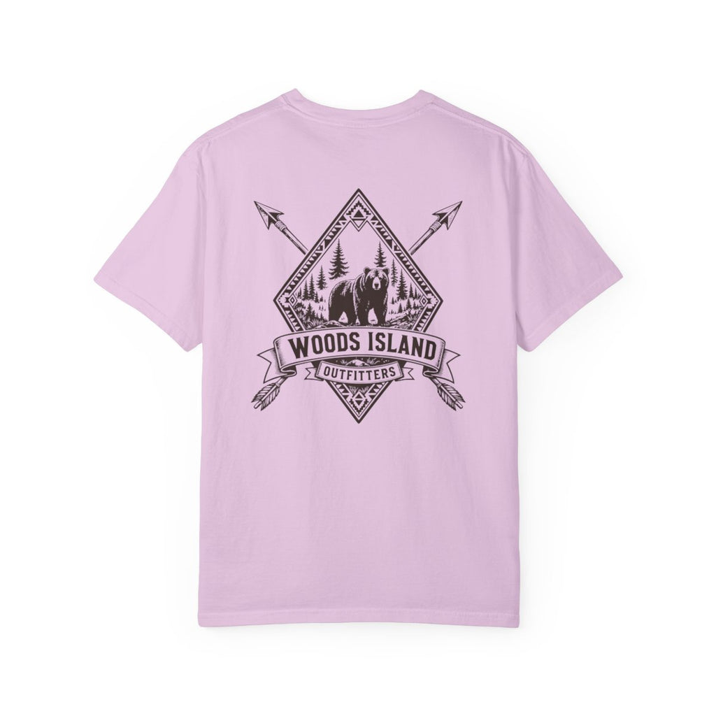 Bear crest on the back of a Orchid Woods Island Outfitters tee