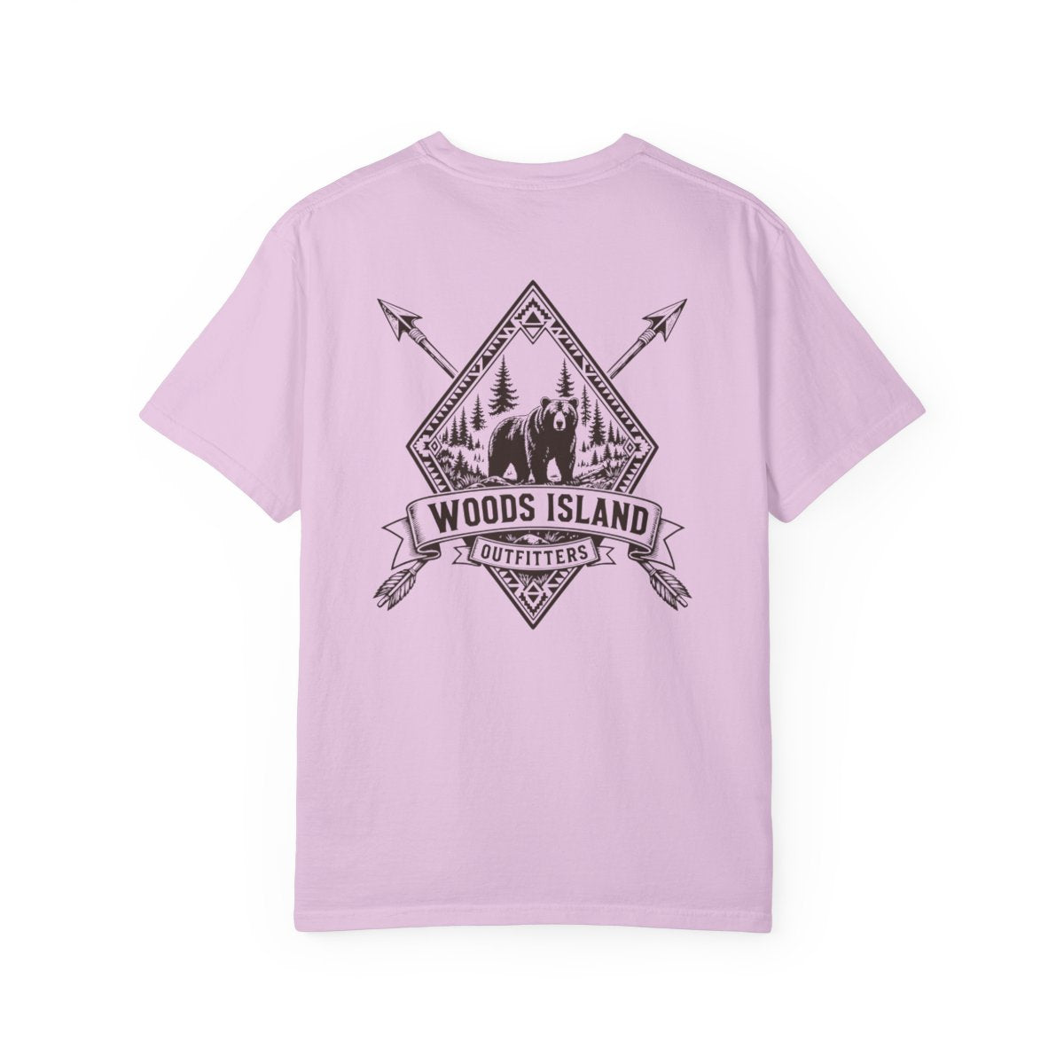 Bear crest on the back of a Orchid Woods Island Outfitters tee