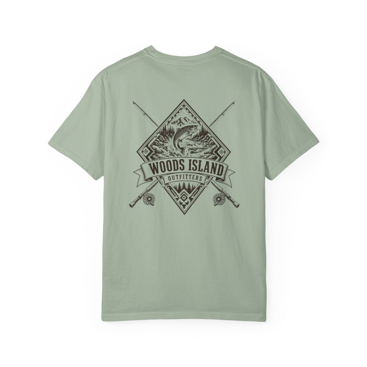 Char crest on the back of a Bay Woods Island Outfitters tee