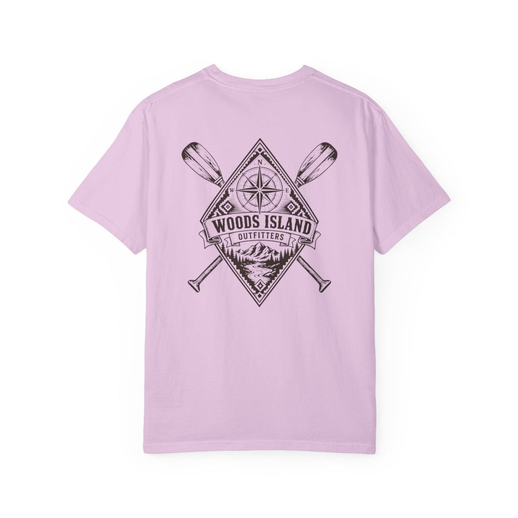 Compass crest on the back of a Orchid Woods Island Outfitters tee