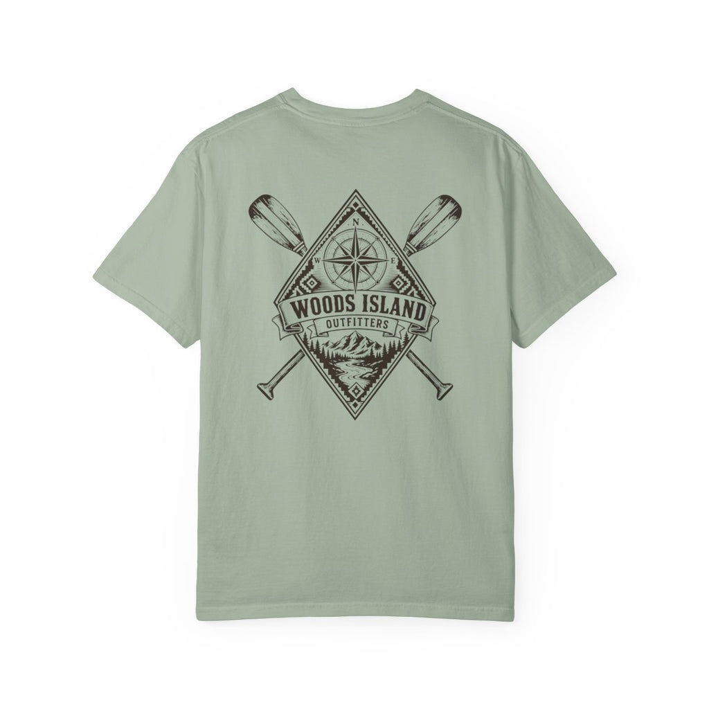 Compass crest on the back of a Bay Woods Island Outfitters tee