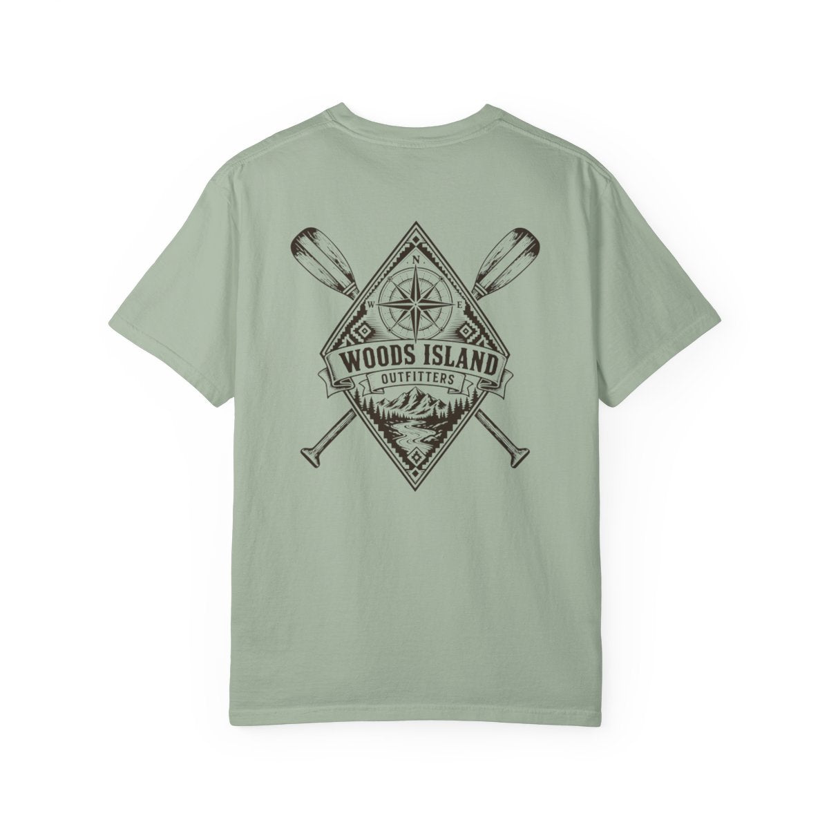 Compass crest on the back of a Bay Woods Island Outfitters tee