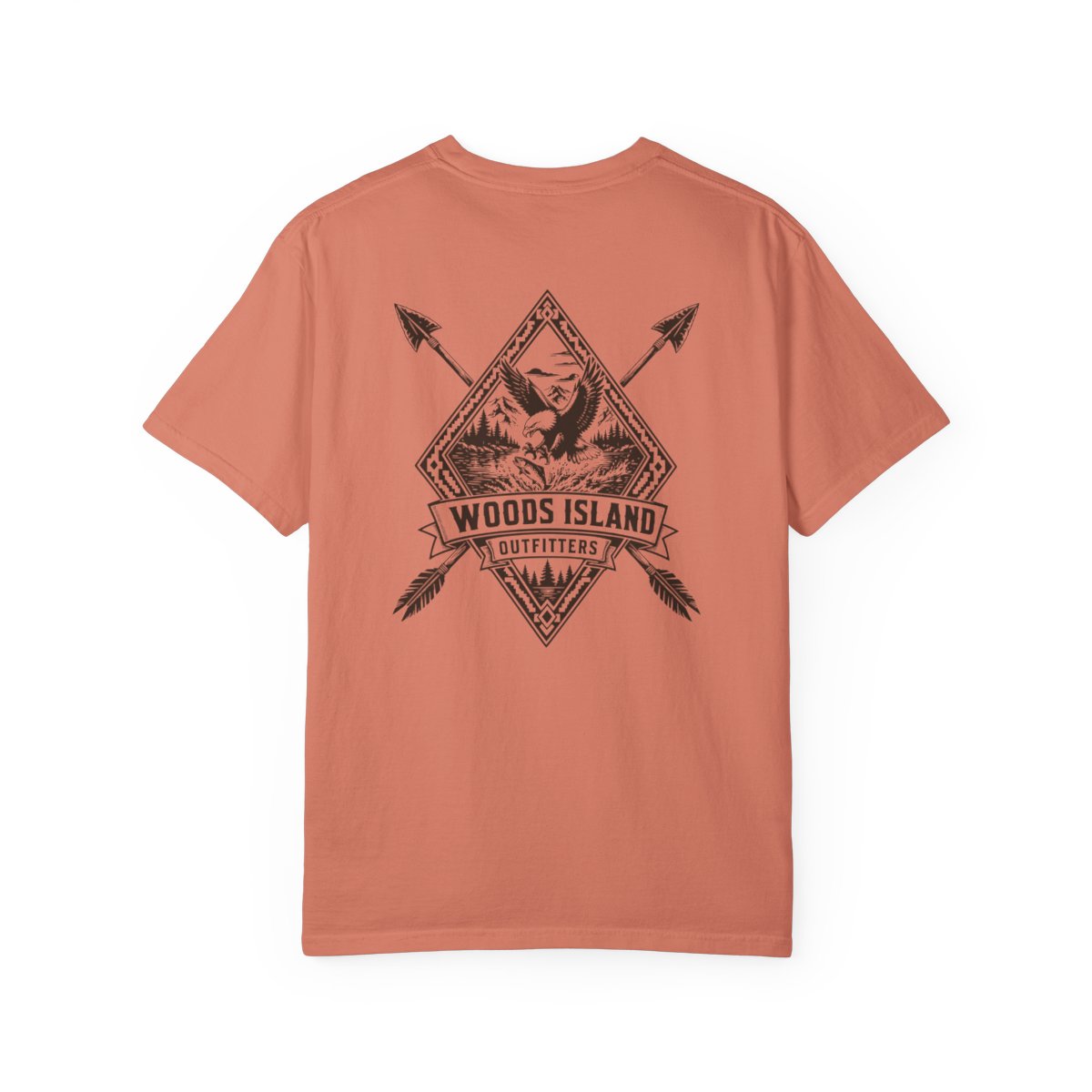 Eagle crest on the back of a Terracotta Woods Island Outfitters tee