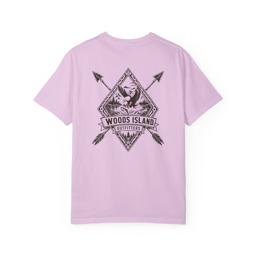 Eagle crest on the back of a Orchid Woods Island Outfitters tee