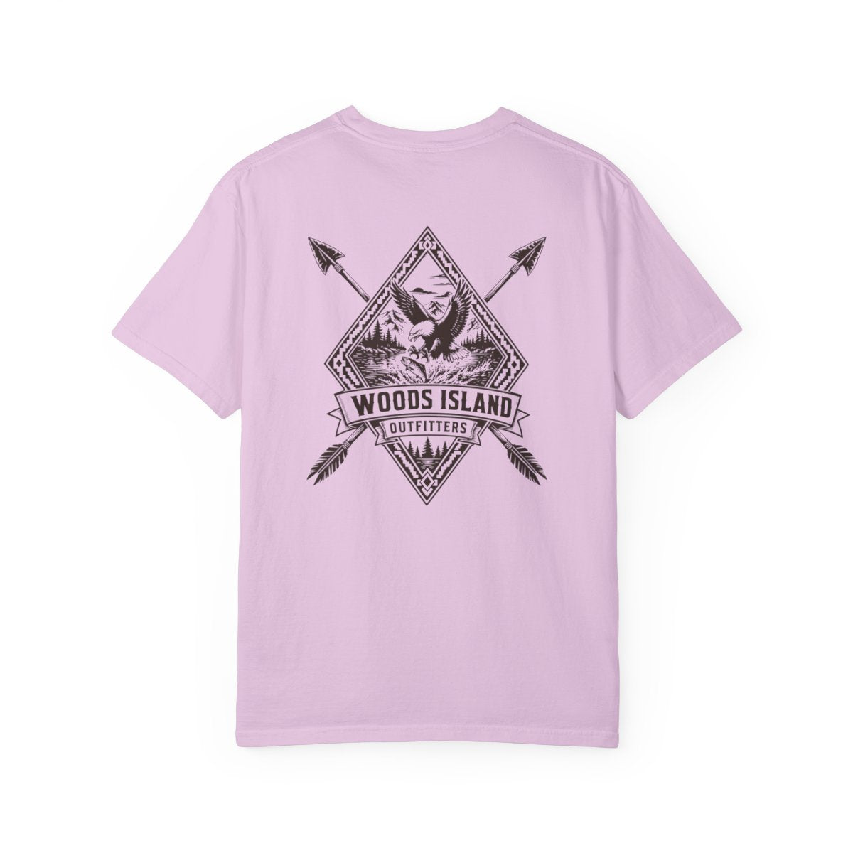 Eagle crest on the back of a Orchid Woods Island Outfitters tee