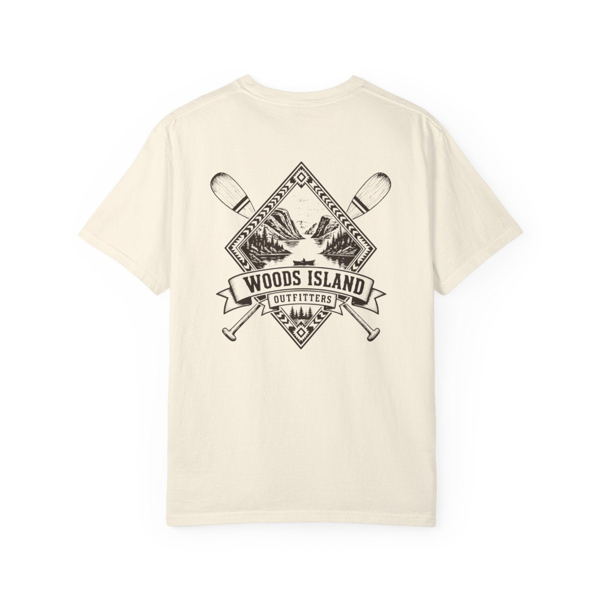 Fjord crest on the back of a Woods Island Outfitters tee