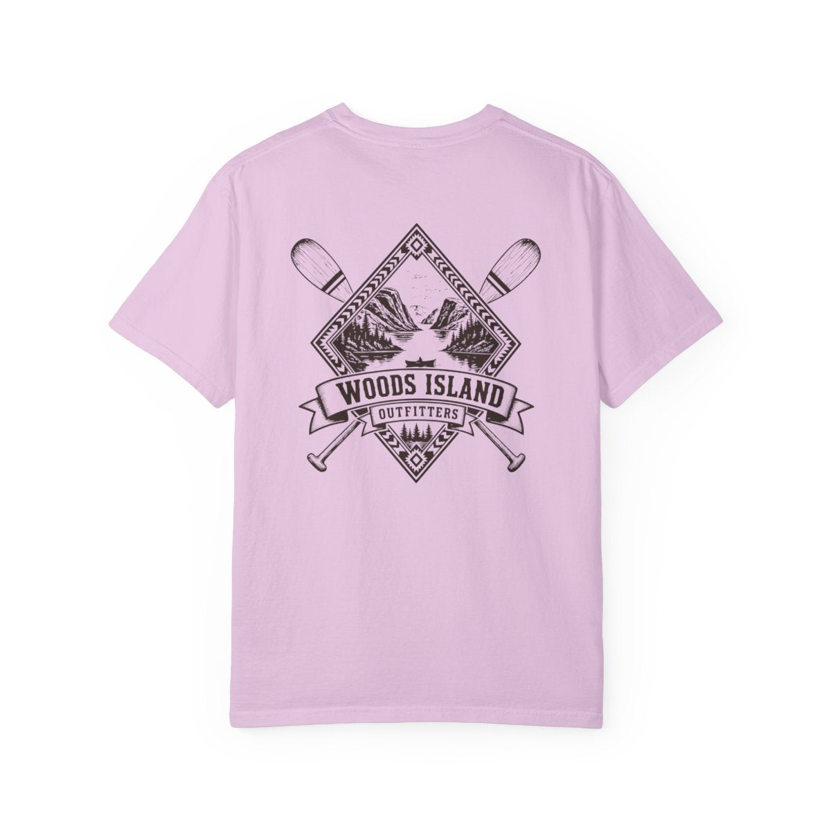 Fjord crest on the back of a Orchid Woods Island Outfitters tee