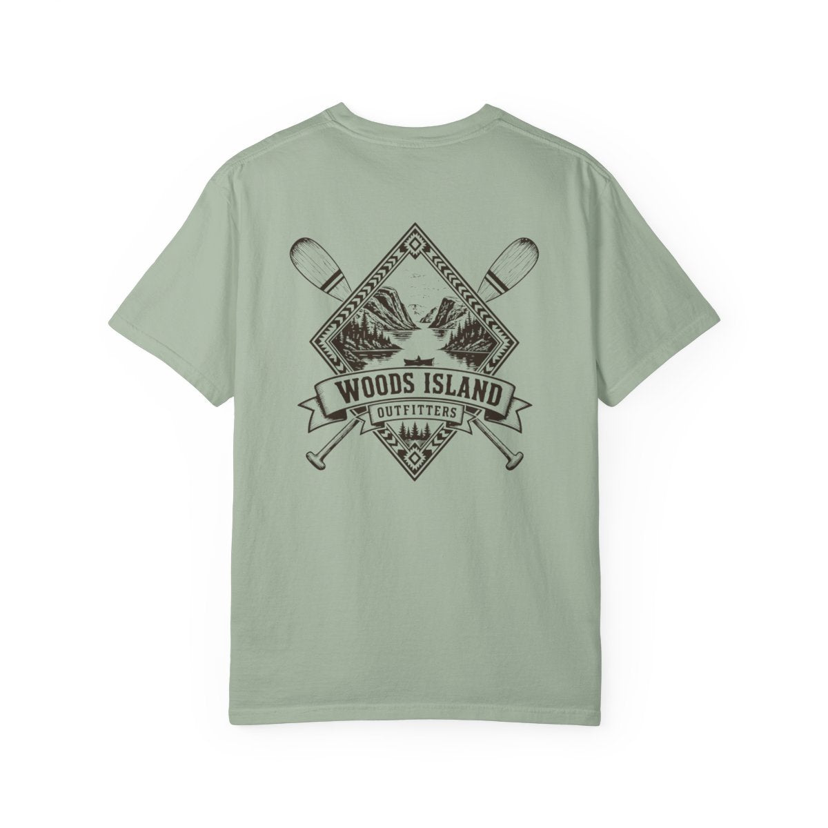 Fjord crest on the back of a Bay Woods Island Outfitters tee
