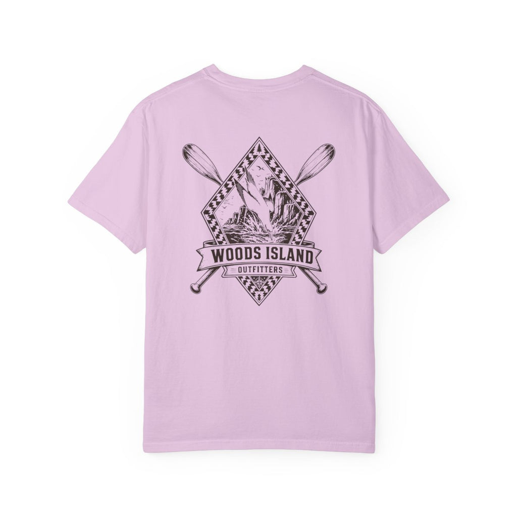 Gannet crest on the back of a Orchid Woods Island Outfitters tee