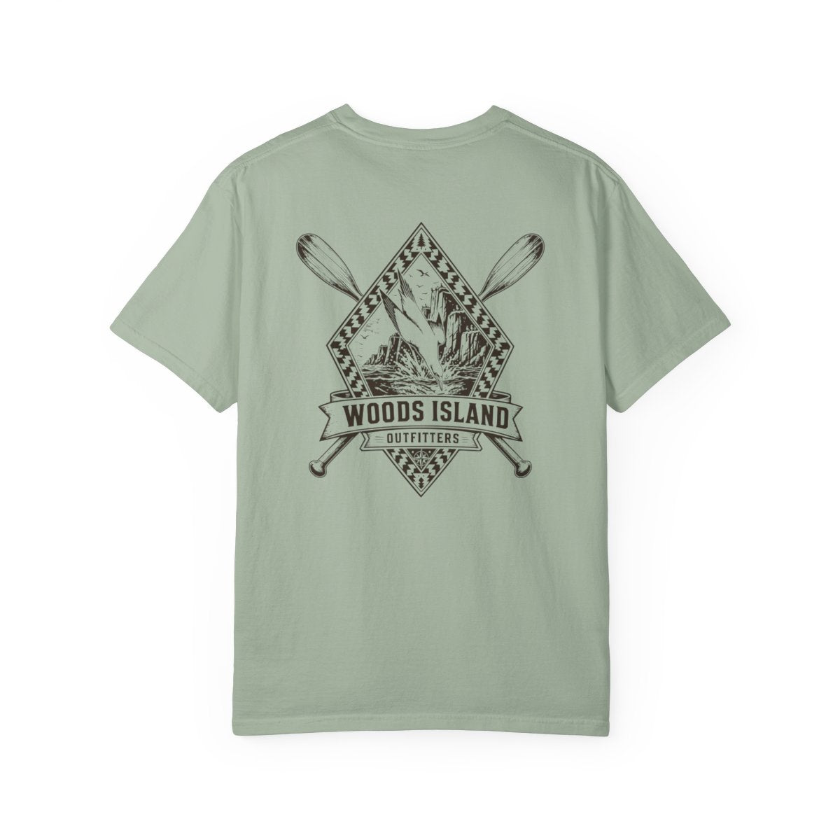 Gannet crest on the back of a Bay Woods Island Outfitters tee