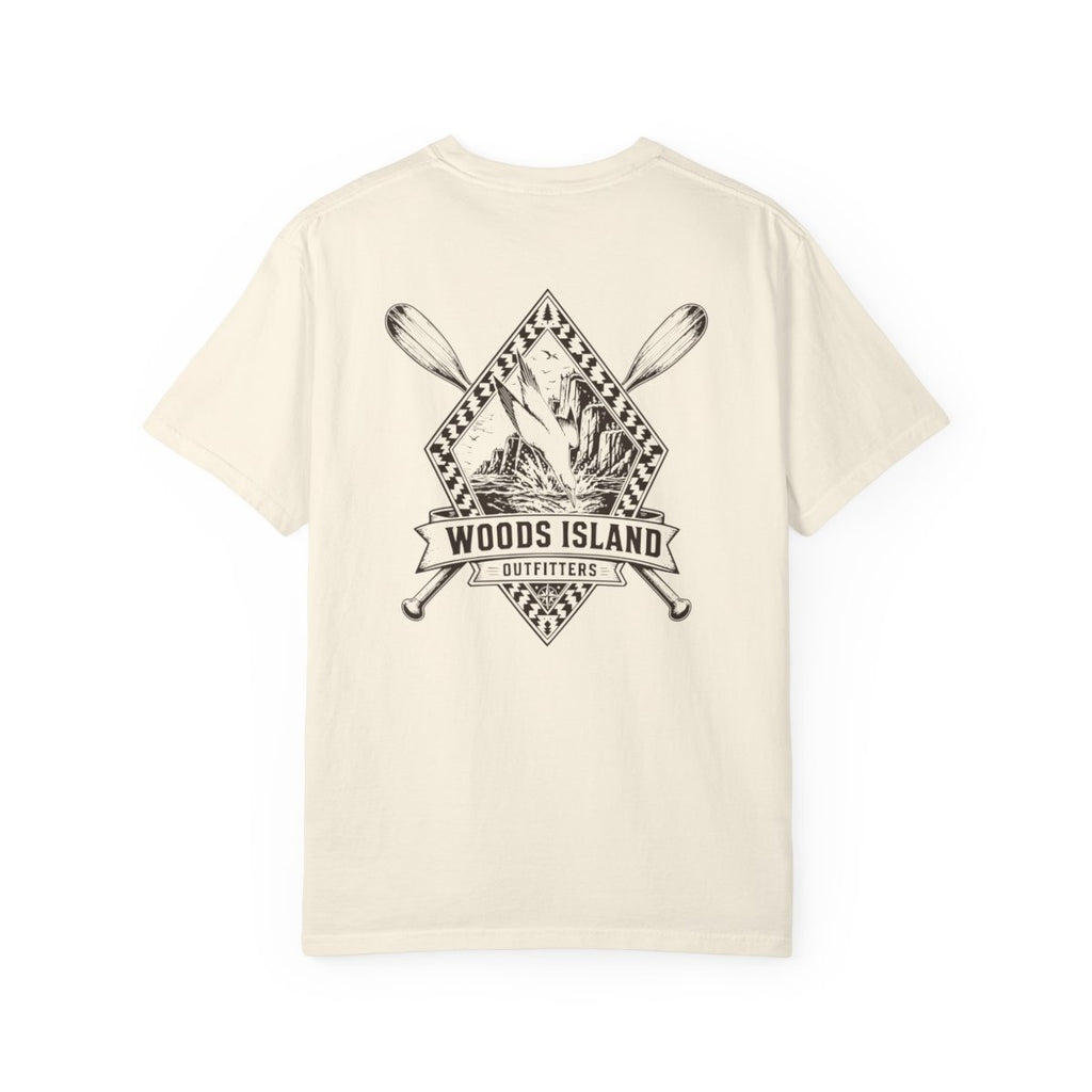 Gannet crest on the back of a Woods Island Outfitters tee