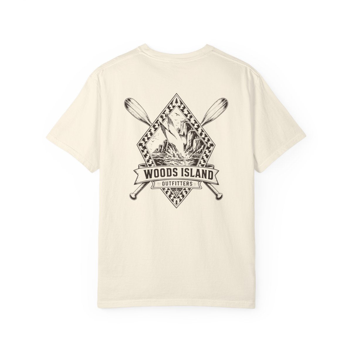Gannet crest on the back of a Woods Island Outfitters tee