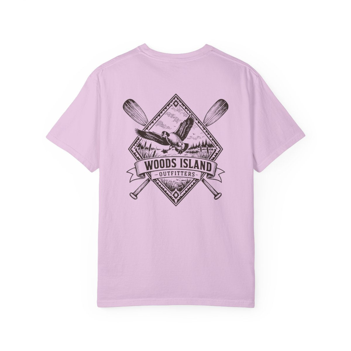 Goose crest on the back of a Orchid Woods Island Outfitters tee