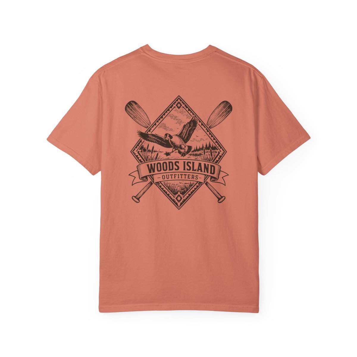 Goose crest on the back of a Terracotta Woods Island Outfitters tee