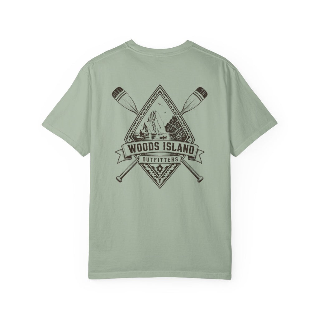 Iceberg crest on the back of a Bay Woods Island Outfitters tee