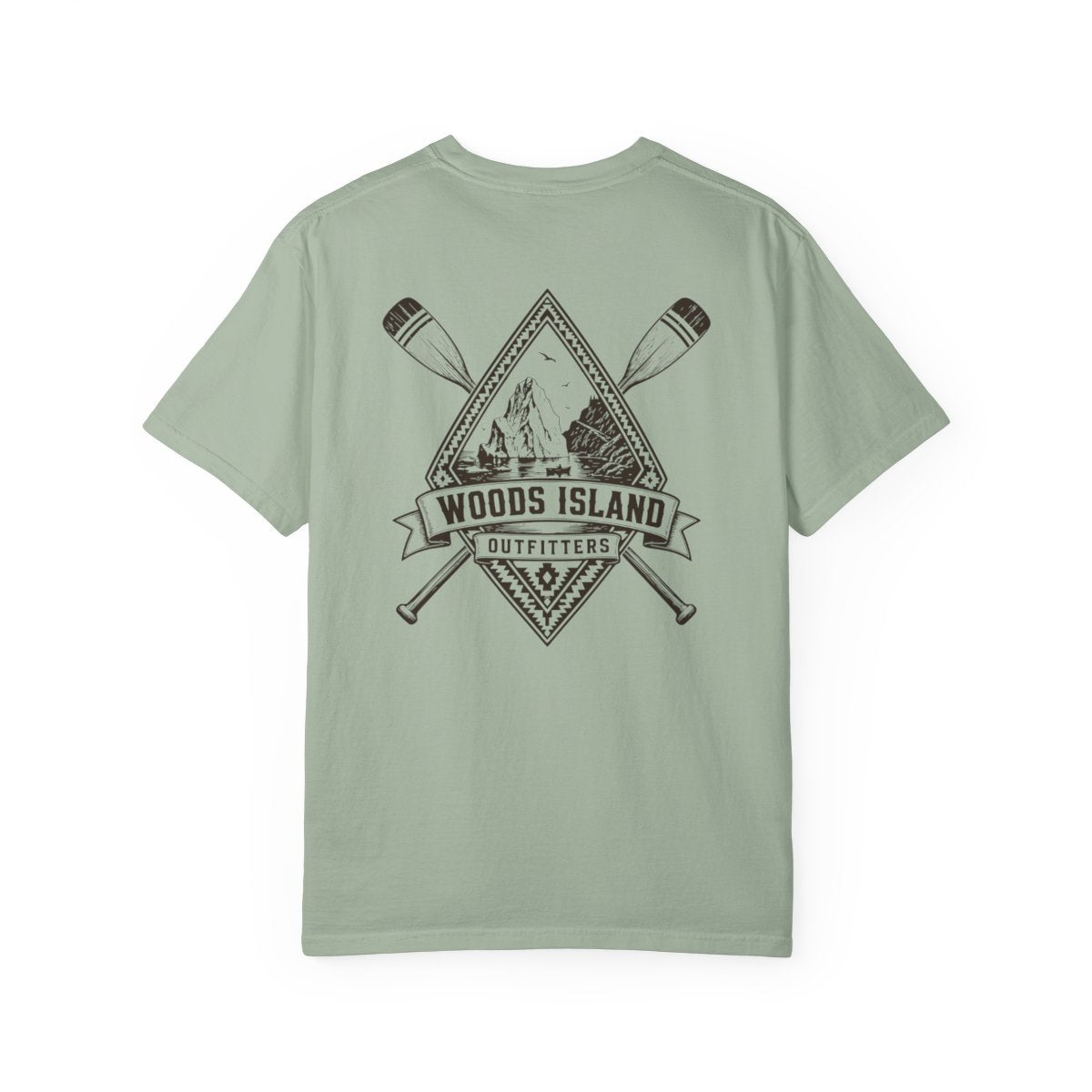 Iceberg crest on the back of a Bay Woods Island Outfitters tee
