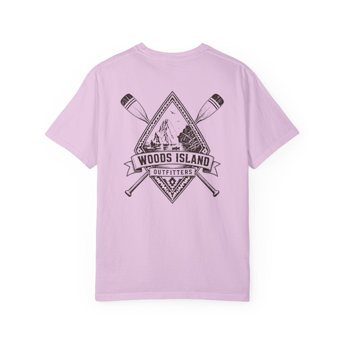 Iceberg crest on the back of a Orchid Woods Island Outfitters tee