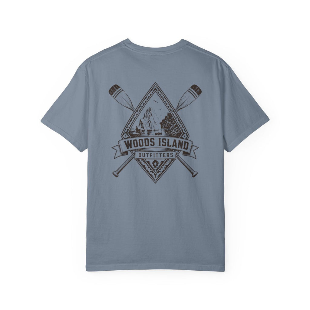 Iceberg crest on the back of a Blue Jean Woods Island Outfitters tee
