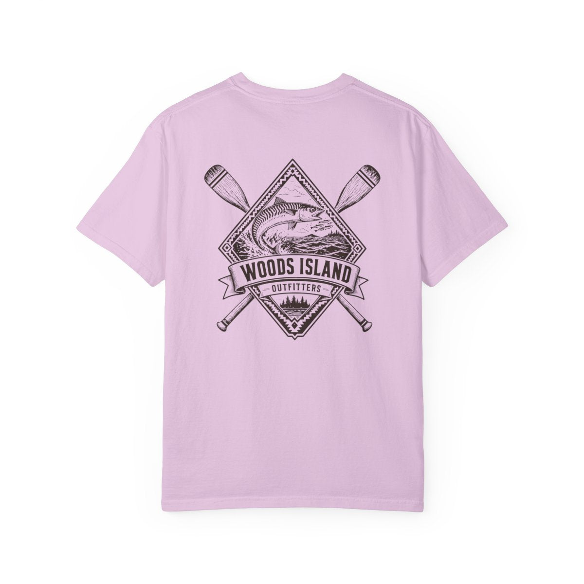 Mackerel crest on the back of a Orchid Woods Island Outfitters tee