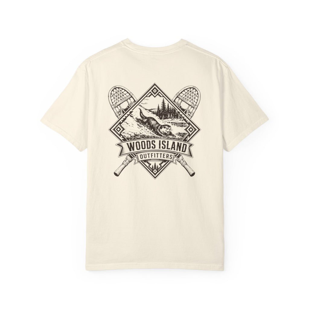 Otter crest on the back of a Woods Island Outfitters tee