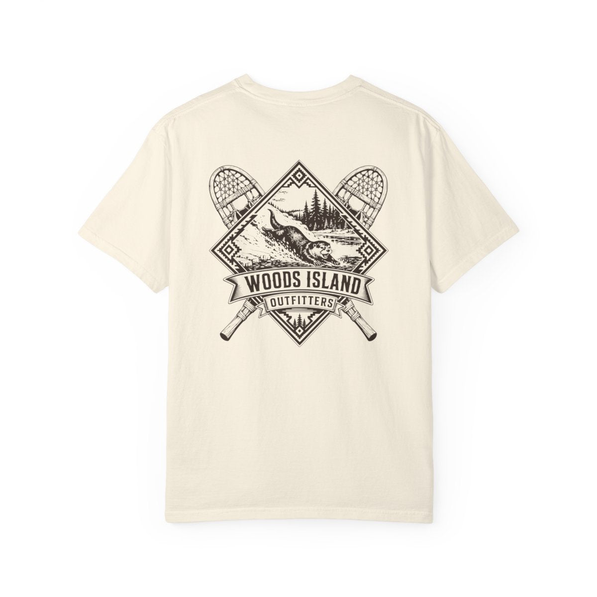 Otter crest on the back of a Woods Island Outfitters tee