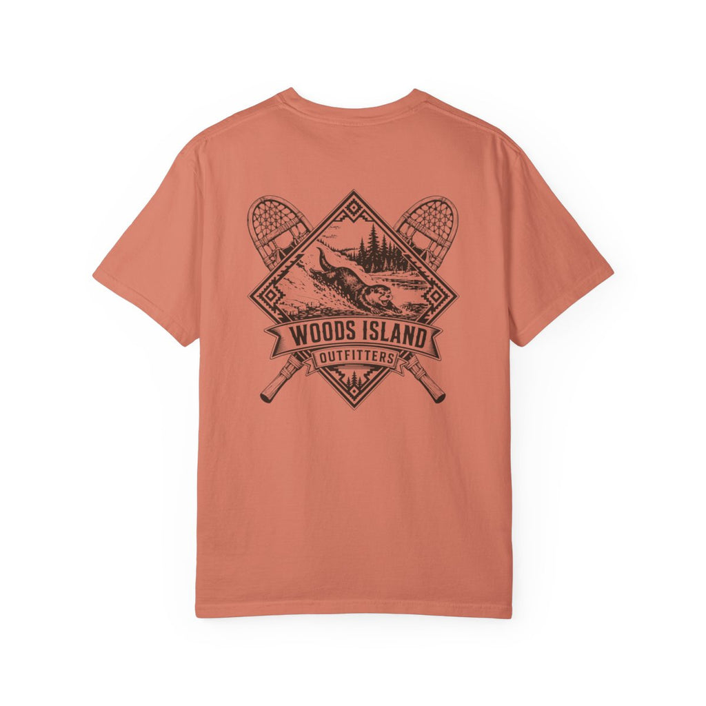 Otter crest on the back of a Terracotta Woods Island Outfitters tee