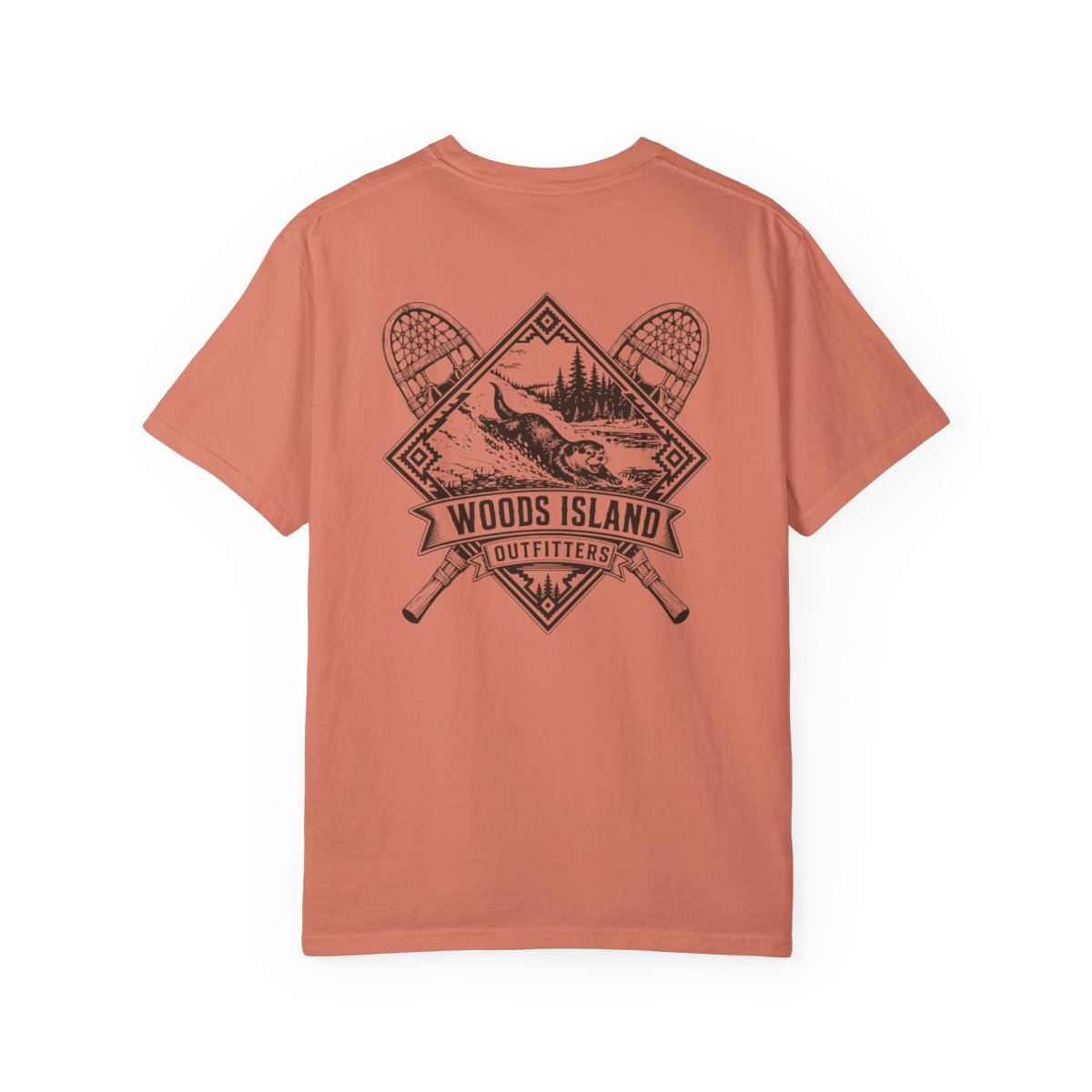 Otter crest on the back of a Terracotta Woods Island Outfitters tee