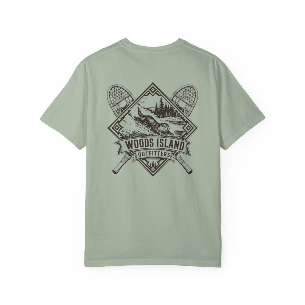 Otter crest on the back of a Bay Woods Island Outfitters tee