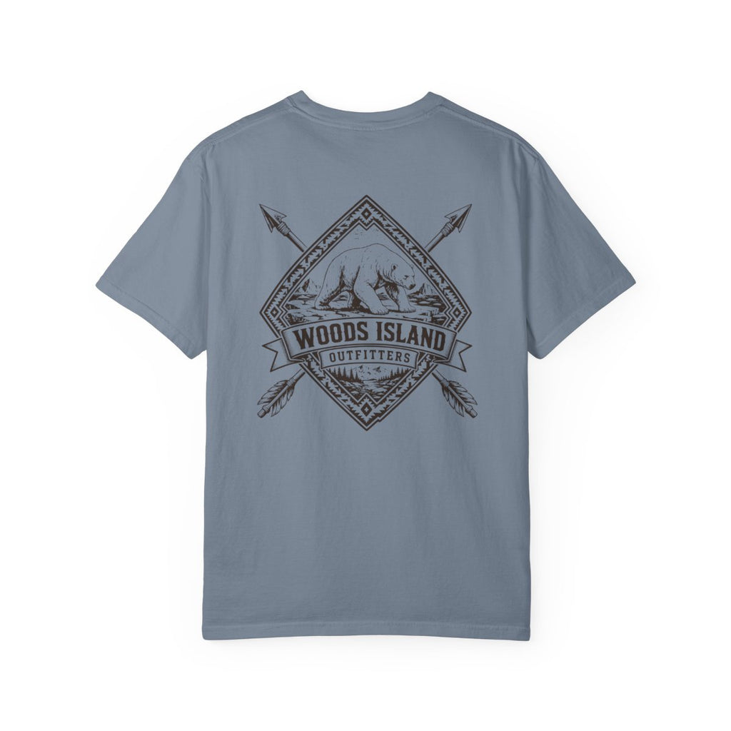Polarbear crest on the back of a Blue Jean Woods Island Outfitters tee