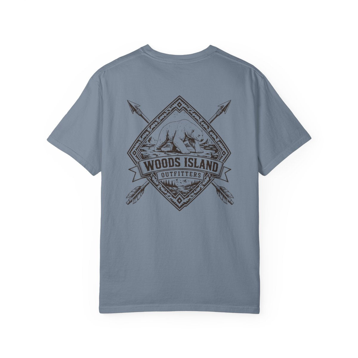 Polarbear crest on the back of a Blue Jean Woods Island Outfitters tee