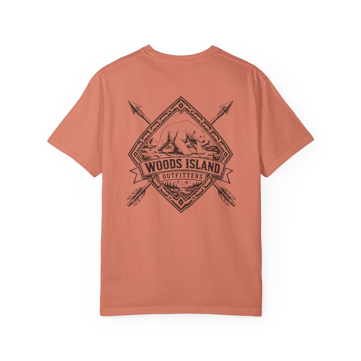 Polarbear crest on the back of a Terracotta Woods Island Outfitters tee