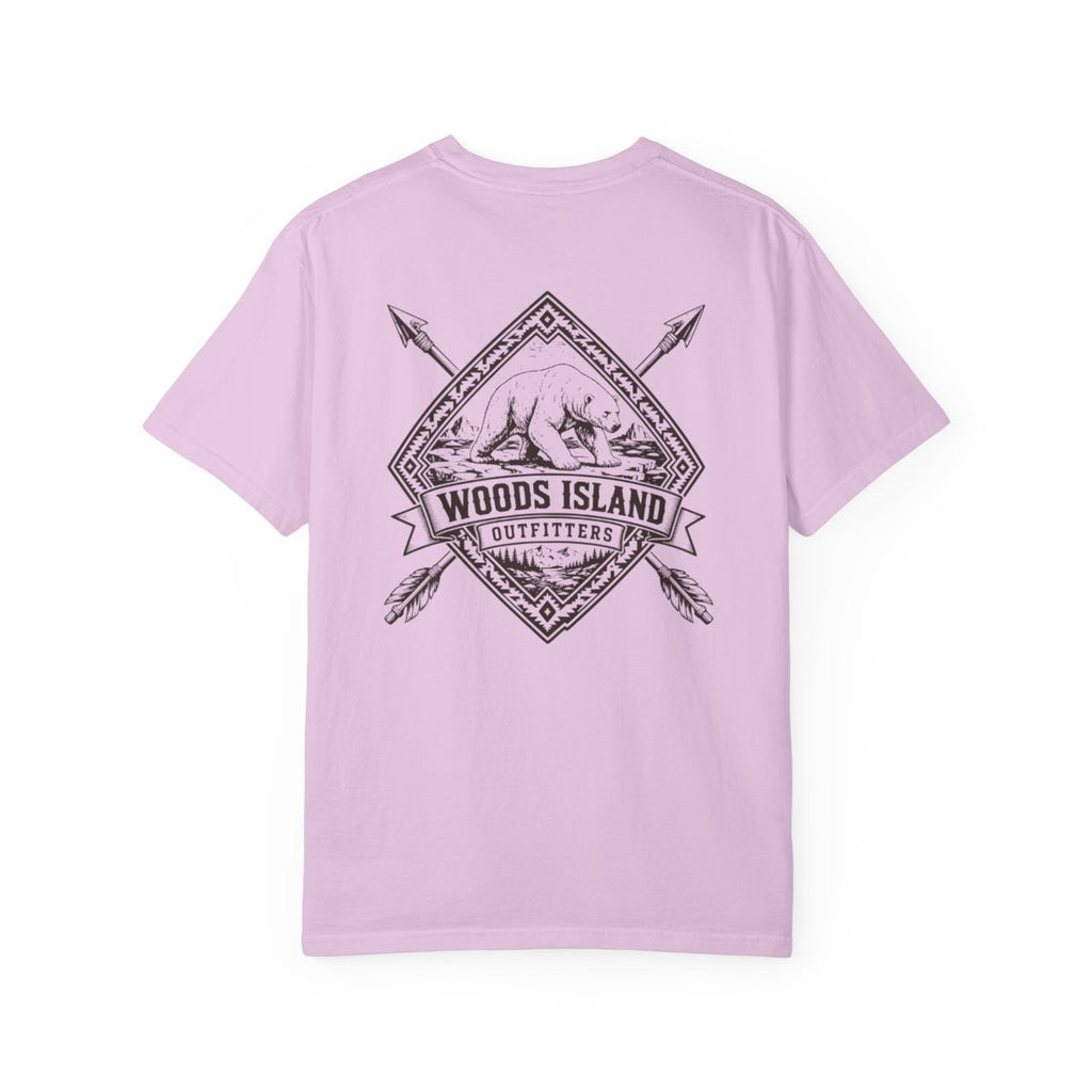 Polarbear crest on the back of a Orchid Woods Island Outfitters tee
