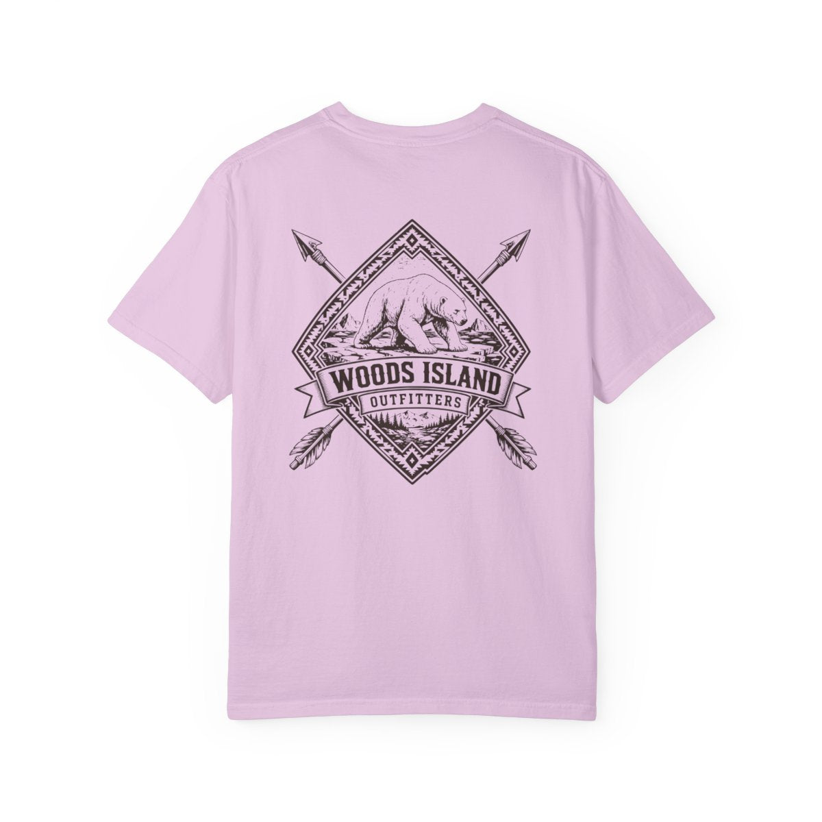 Polarbear crest on the back of a Orchid Woods Island Outfitters tee