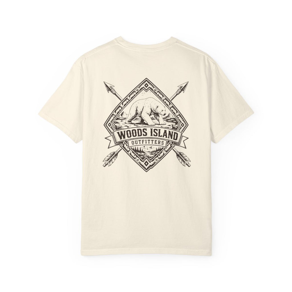 Polarbear crest on the back of a Woods Island Outfitters tee