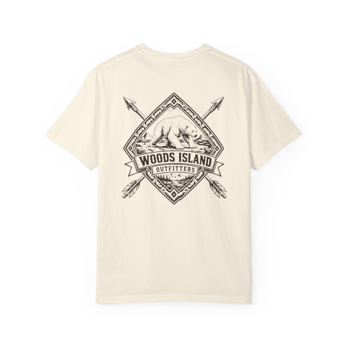 Polarbear crest on the back of a Woods Island Outfitters tee