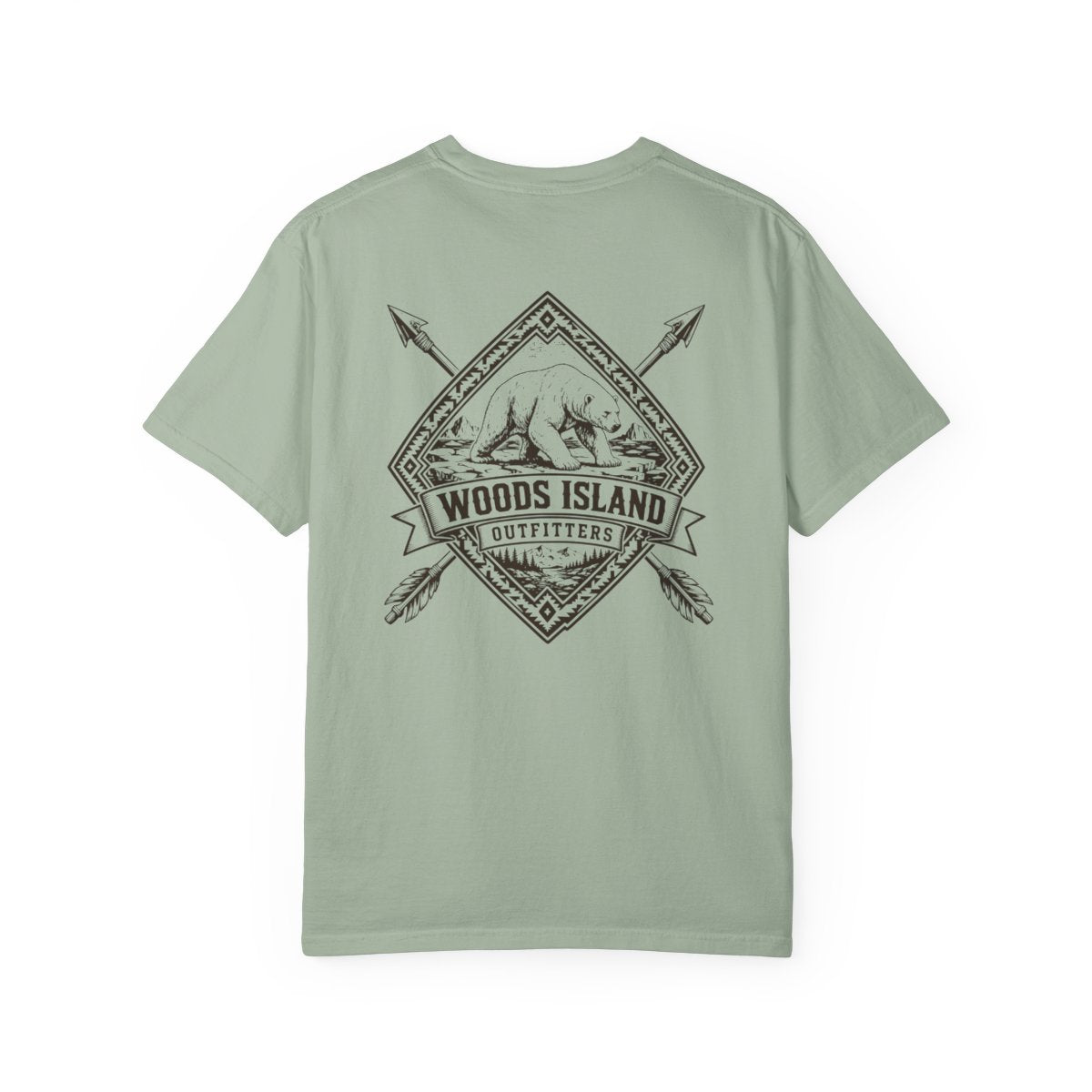 Polarbear crest on the back of a Bay Woods Island Outfitters tee