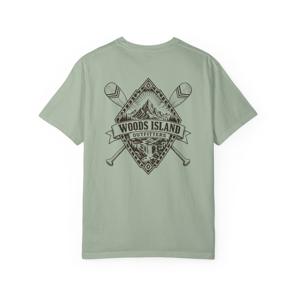 Summit Sunburst crest on the back of a Bay Woods Island Outfitters tee