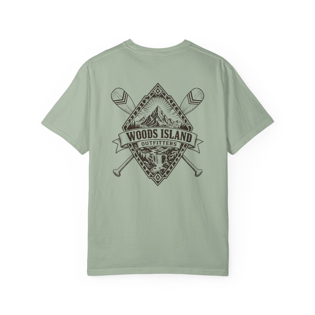 Summit Sunburst crest on the back of a Bay Woods Island Outfitters tee